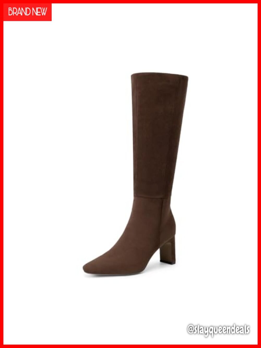 Chunky Block Heel Knee High Faux Suede Boots Square Toe Side Zip
